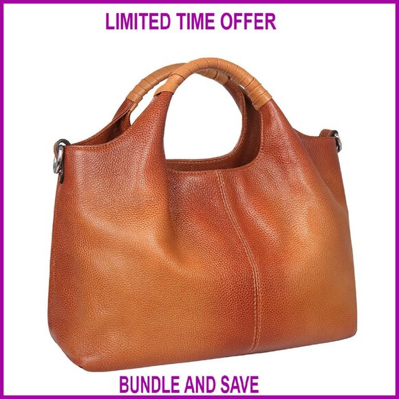 Genuine Leather Tote Satchel Crossbody Bag with Multiple Compartments